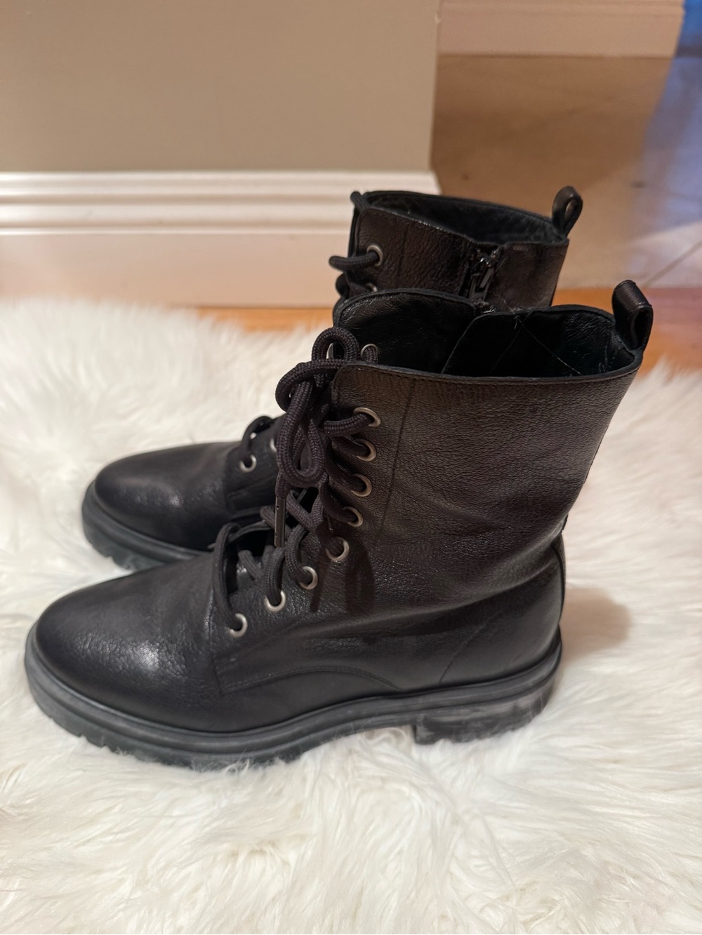 Ba&sh Black Leather Lace-Up Combat Boots | Size 38